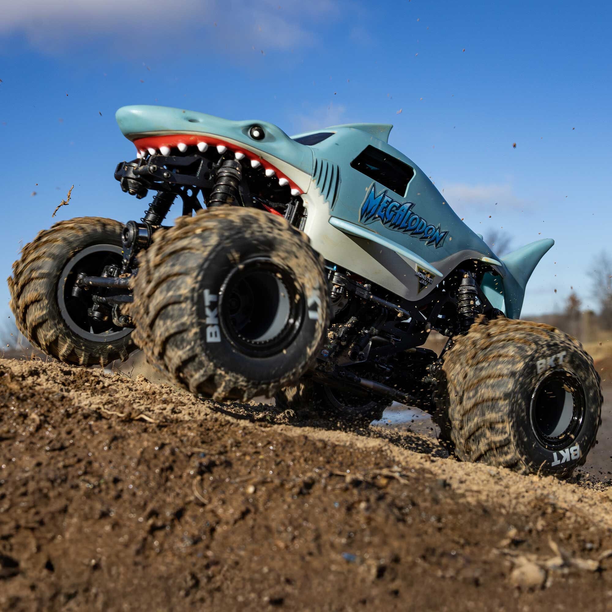 1-18 Mini LMT Megalodon 2S 4X4 RTR Brushed Monster Truck (Battery & Charger Included)  Blue