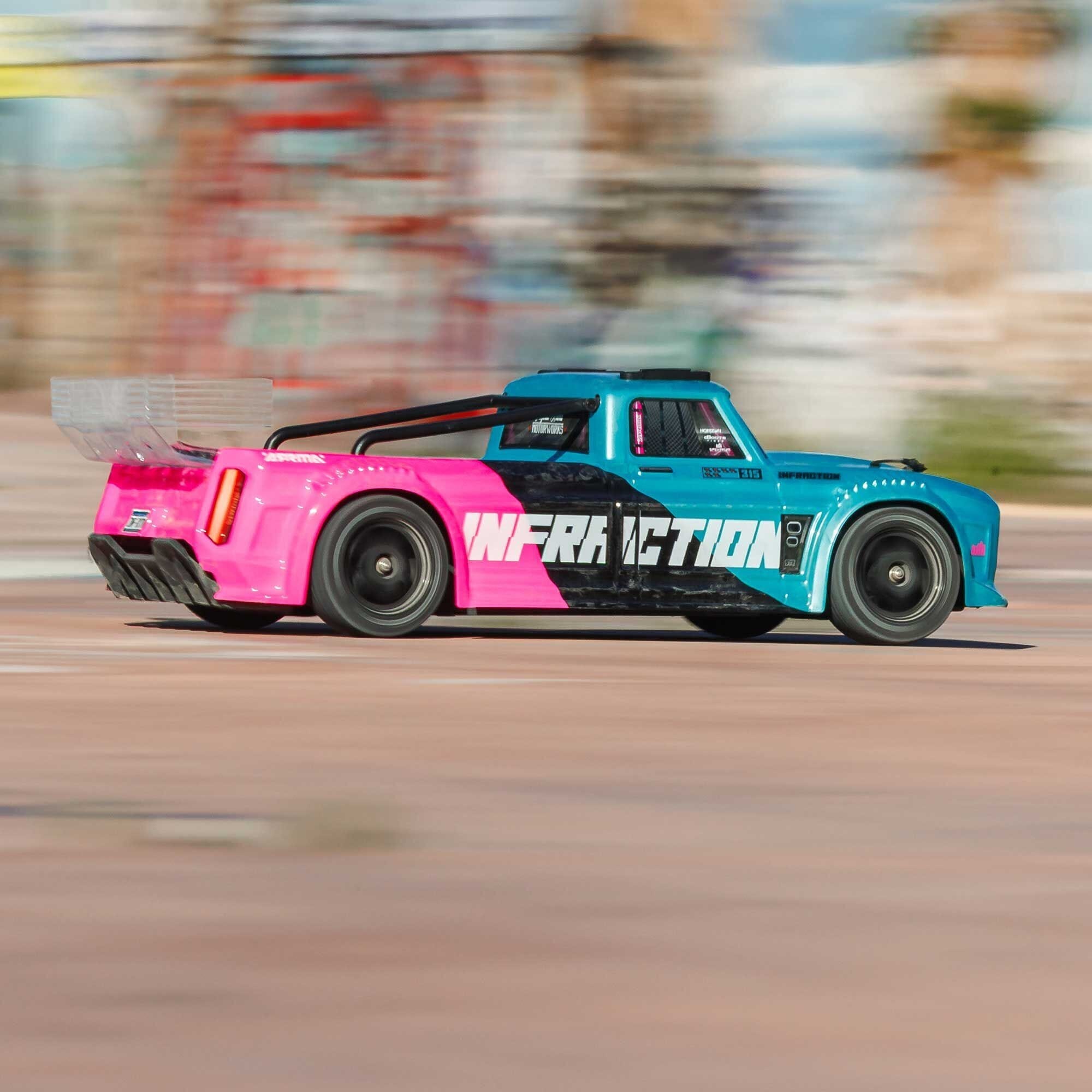 1-8 INFRACTION 223S DSC 4X4 RTR Brushless All-Road Street Bash Truck  Teal-Pink
