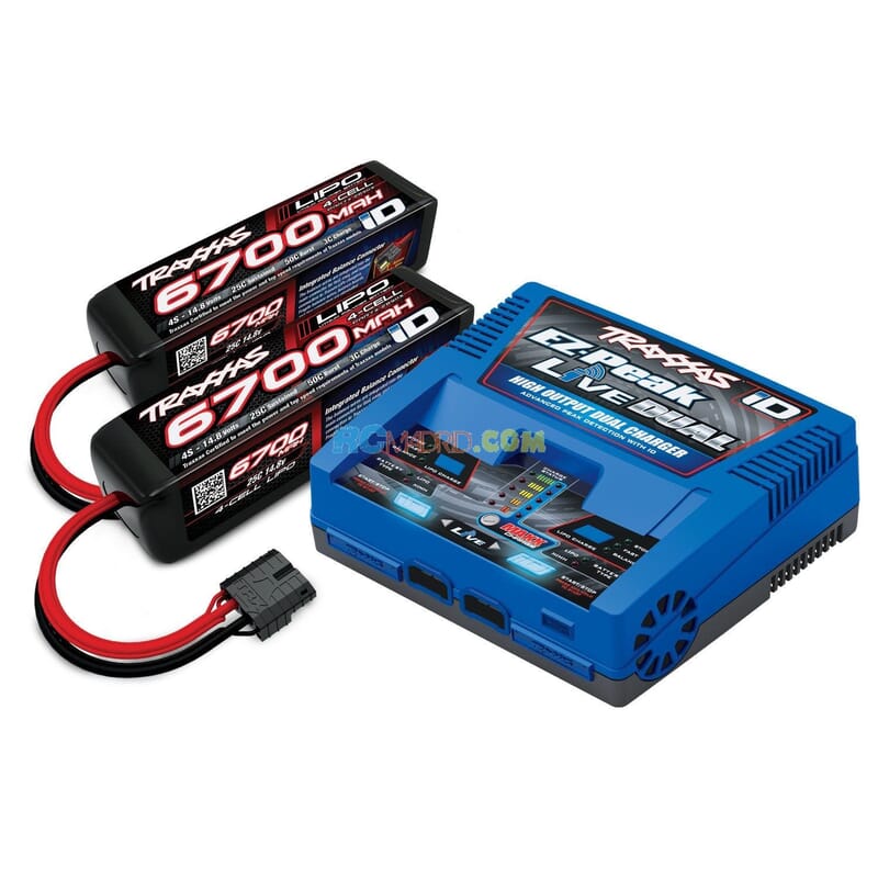 Battery/Charger Completer Pack (Includes 2973 Dual Id Charger (1) 2890X 6700Mah 14.8V 4-Cell 25C Lipo Battery (2))