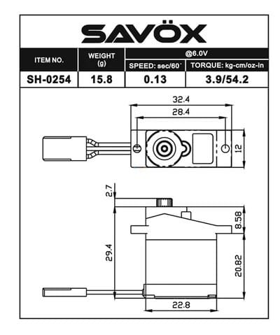 Servo Savox SH0255MG (3.9Kgr / 0.13sec)
