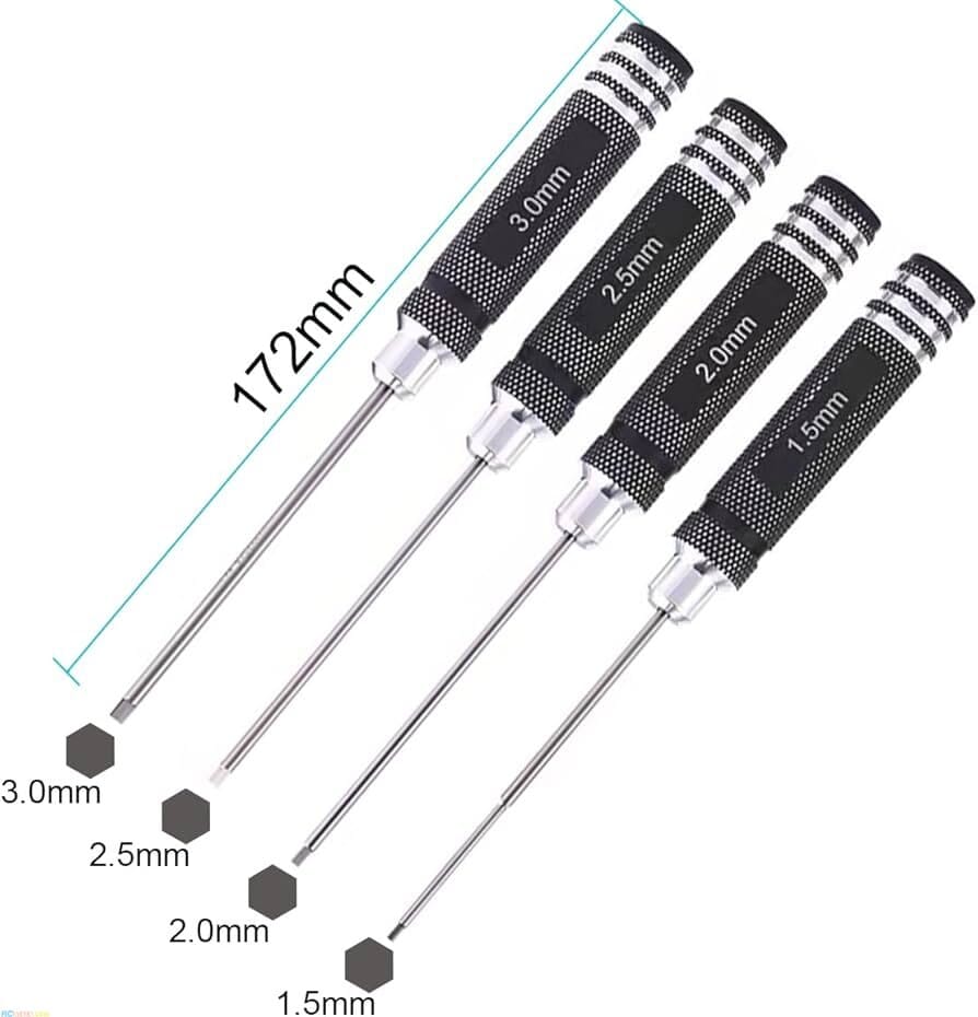 Juego destornilladores hexagonales 1.5, 2, 2.5 y 3 mm