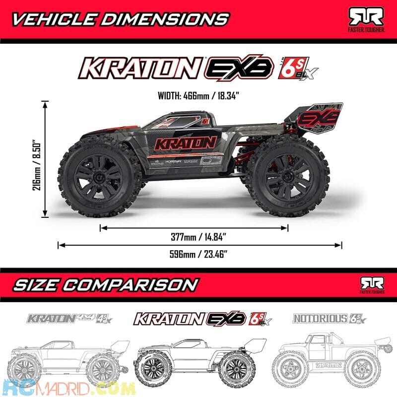 Coche KRATON V6 1/8 6S BLX 4X4 EXB Monster Truck RTR