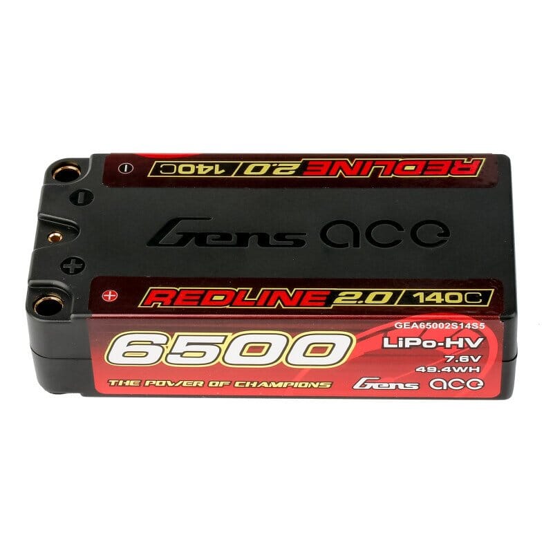 GENS ACE REDLINE 2.0 SERIES 6500 mAh SHORTY 7.6V HV 140C 2S2P HC 5,0mm BANANA BULLET