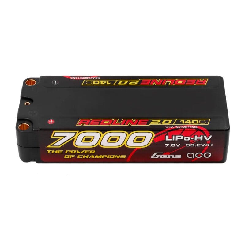 GENS ACE REDLINE 2.0 SERIES 7000 mAh MID SHORTY 7.6V HV 140C 2S2P HC 5,0mm BANANA BULLET
