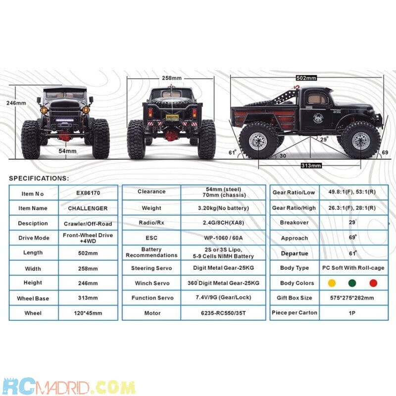 Coche Crawler Challenger1/10 Rgt86170 4X4 Waterproof Verde Rtr